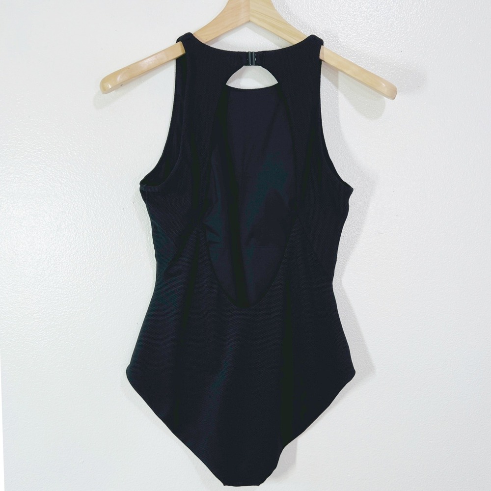 Spanx Black Pique High Neck One Piece Swimsuit Shaping Tummy Control Women XL - Picture 3 of 10